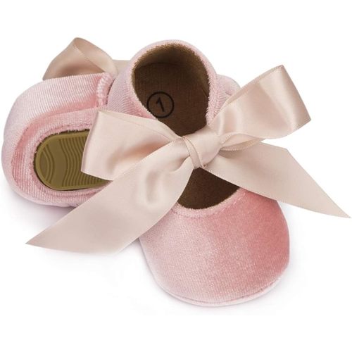 KIDSUN Infant Baby Girls Mary Jane Shoes Non-Slip Rubber Sole Ballet Slippers Princess Dress Wedding Shoes Newborn Crib Shoes First Walkers Shoes