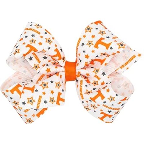 Divine Creations Girls' Collegiate Themed Game Day Logo Print Hair Bow by Wee Ones on a WeeStay Clip, Classic Grosgrain, Classic Grosgrain, Medium, University Of Tennessee