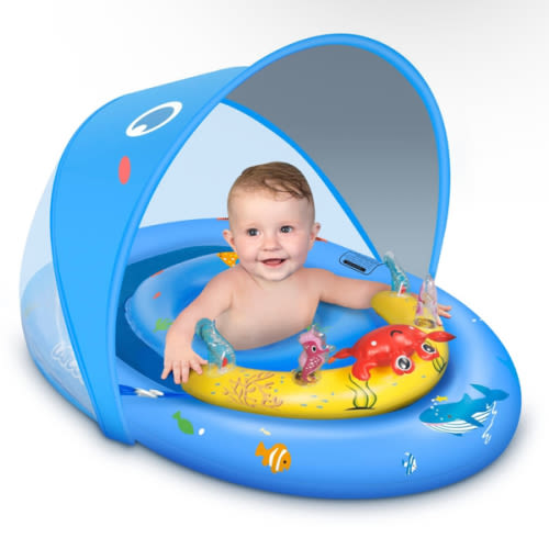 LAYCOL Baby Pool Float with UPF50+ Sun Protection Canopy and Toy Play Console for Infant, Toddler, Adjustable Safety Seat for 3-36 Months