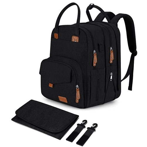Extra Large Diaper Bag for 2 Kids, 35L Twin Diaper Bag w/Multi Compartments, 23 Pockets (4 Baby Bottle Pockets) - Big Diaper Bag For Twins w/Changing Pad, Easy Access & Clean Design - Black