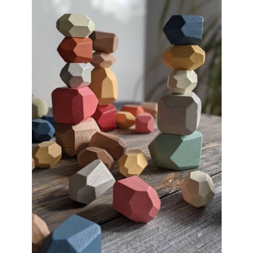 Set of Wooden Stacking Rocks 36 Pcswooden Rock Blockswooden - Etsy
