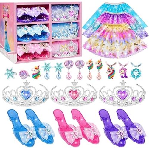 Princess Dress Up for Girls, Dress Up Clothes for Girl with Princess Shoes, Toddler Girls Boutique, Pretend Play Gifts for Little Girl Aged 3-6 Years Old