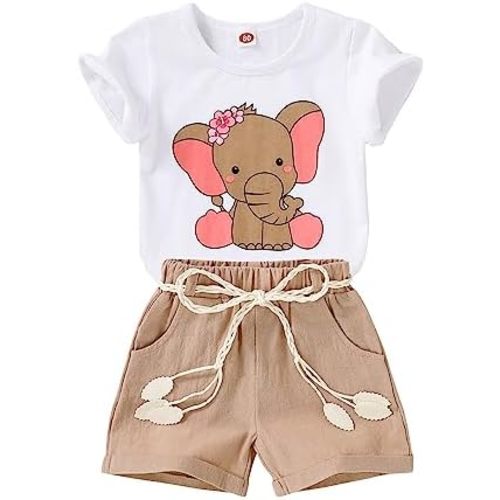 YOUNGER TREE Toddler Baby Girls Clothes Watermelon T-shirt + Linen Shorts with Belt Cute Summer Short Set
