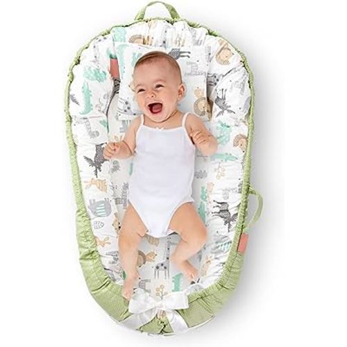Baby Nest Set Comes with Blanket and Pillow, Newborn, Breathable Cotton Lounger 0 to 24 Months, Adjustable, Snuggle Nest Sleeper, Perfect CoSleeper in Bed,for Boys Girls (Green)