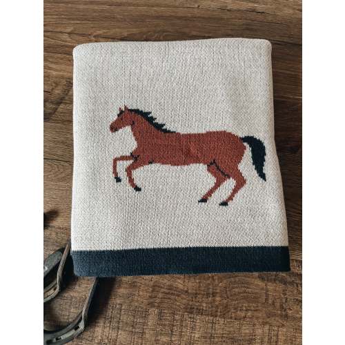 Horse Organic Cotton Jacquard Sweater Knit Baby Blanket