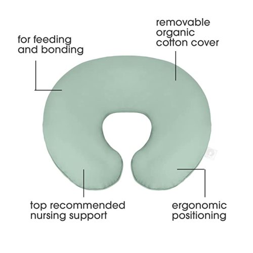Boppy Nursing Pillow Organic Original Support, Soft Pine, Ergonomic Nursing Essentials for Bottle and Breastfeeding, Firm Hypoallergenic Fiber Fill, with 100% Organic Cotton Nursing Pillow Cover