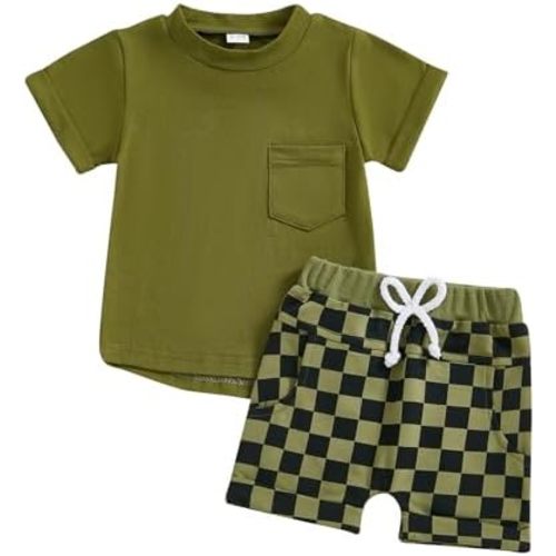 Toddler Baby Boy Summer Clothes Solid Color Short Sleeve Shirt Tops and Shorts Set Summer Outfit 2Pcs