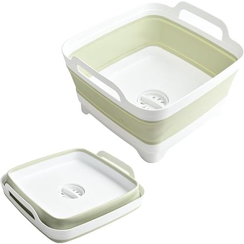 Collapsible Bucket,Wash Bucket,Collapsible Wash Basin,Collapsible Dish Tub,Collapsible Basin,Space Saving Multiuse Foldable Sink Tub,9L Camping Sink Foldable, Kitchen Sink Basin(Green)
