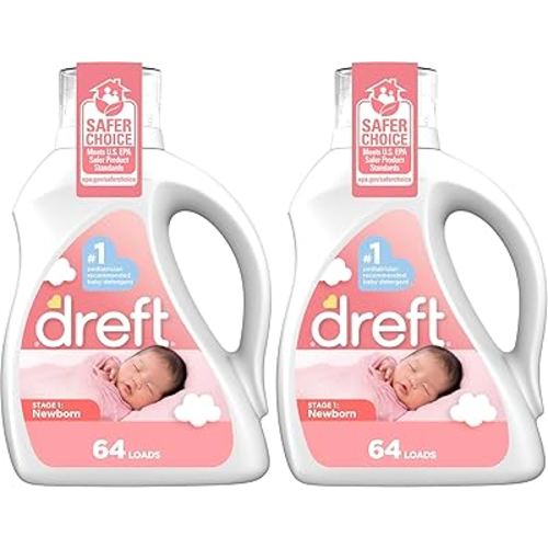 Dreft Stage 1: Newborn Hypoallergenic Liquid Baby Laundry Detergent (HE), Natural for Baby, Newborn, or Infant, 100 Ounces (64 loads) (Pack of 2)