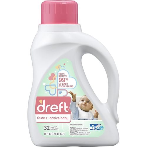 Dreft Stage 2: Active Baby Liquid Detergent natural for Baby, Newborn, or Infant (HEC) 50oz, 32 loads (Packaging May Vary)