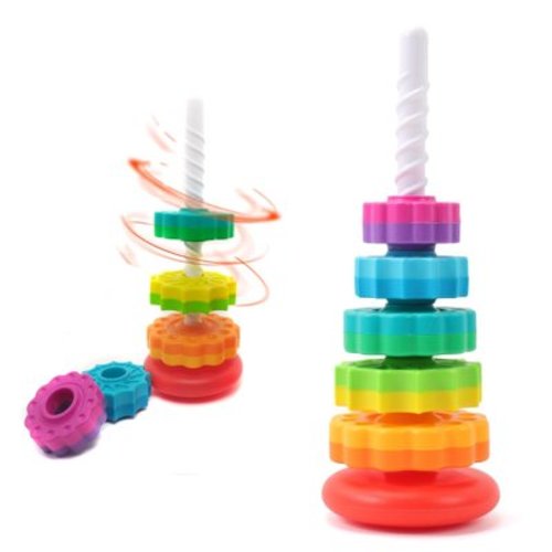 Baby Spinning Stacking Toys for 12-24-36 Month, Rainbow Ring Stacker Montessori Toys for 1-3 Babies, Sensory Toys for Toddlers Age 1 2 3, Christmas and Birthday Gifts Suitable for Boys and Girls