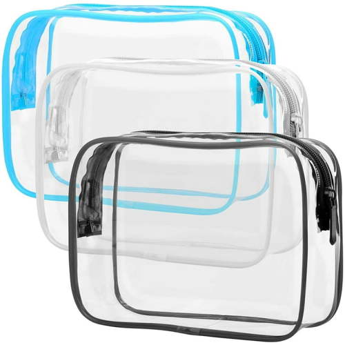 Heldig Transparent TSA Compliant 3-Pack Toiletry Bag, Quart Size for Travel Makeup, Carry-on Airport Bag