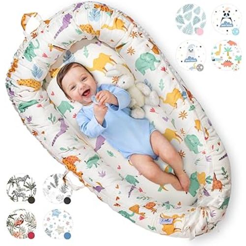 Baby Lounger for Newborn Cover - Newborn Lounger for 0-12 Months, Breathable & Portable Infant Lounger - Adjustable Cotton Soft Baby Floor Seat for Travel, Newborn Essentials - Baby Snuggle