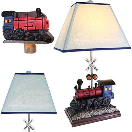 Train Table Lamp with Matching Night Light - Fantastic Hand Painted Details