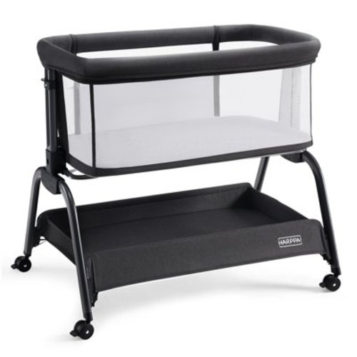 HARPPA Bassinet Bedside Sleeper, Bedside Bassinet with Storage & Wheels for Infants, Dark Gray