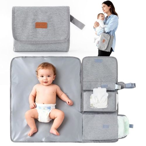 Portable Changing Pad - 27" x 22" Extra Large Baby Changing Mat for Travel - Foldable Waterproof Diaper Changing Pad for Car and Public Restrooms - BPA Free Oxford Fabric - Grey