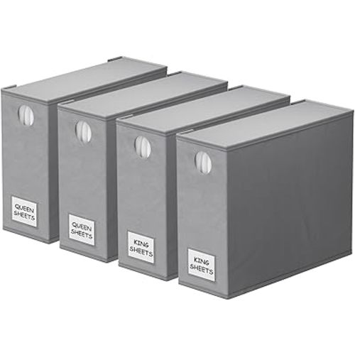 SpaceAid 4 Pack Bed Sheet Organizers and Storage, Foldable Sheet Organizer for Linen Closet, Sheets Set Folder Keeper with Window XL (Queen & King Size) Organizing Bedding Container, Gray
