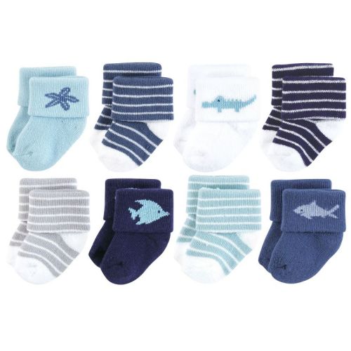 Hudson Baby Infant Boy Cotton Rich Newborn and Terry Socks, Ocean Friends, 6-12 Months