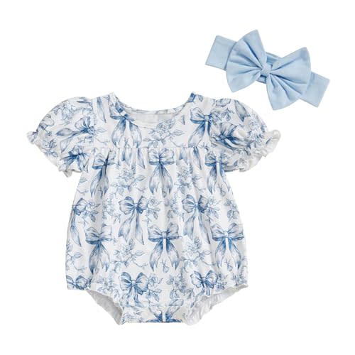 YTGBFYIK Baby Girl Vintage Bubble Romper Short Sleeve Ruffle Floral Bodysuit Newborn Summer Bow Clothes
