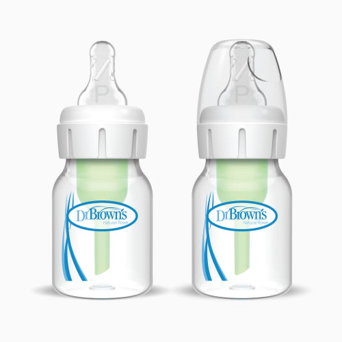 Dr. Brown's Anti-Colic Options+ Narrow Anti-Colic Baby Bottle with Preemie Nipple - Clear/White, 2 Oz