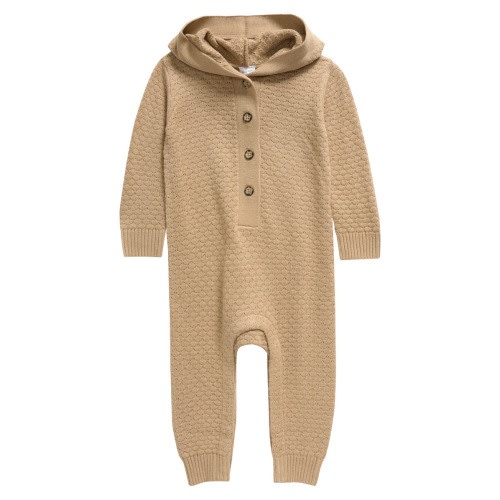 Hooded Pointelle Sweater Romper / 3M (beige hummus)