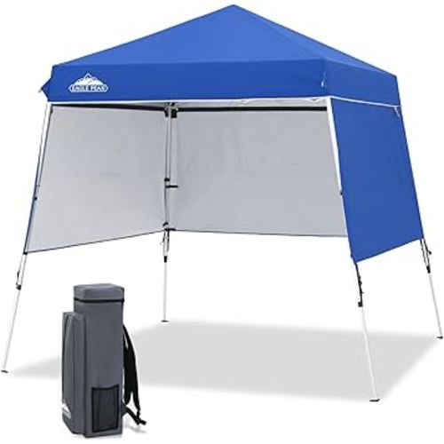 EAGLE PEAK Day Tripper 8x8 Aluminum Super-Lightweight Slant Leg Pop Up Canopy with 3 Removable Walls, Instant Outdoor Backpack Canopy Tent, Outside Beach Folding Sun Shelter, 8x8 Base 6x6 Top, Blue