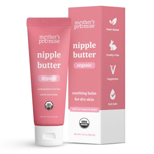 Organic Nipple Butter for Breastfeeding Mothers | Lanolin Free Nipple Cream, Safe for Nursing Moms & Babies | No Need to Wash Balm for Dry Skin & Breast Feeding, Breastfeeding Essentials