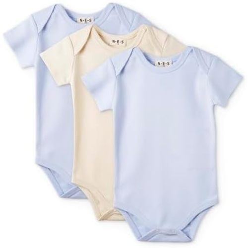 N-E-S 100% Organic Cotton 3 Piece Pack Baby Girls and Boys Short Sleeve One-piece Bodysuit