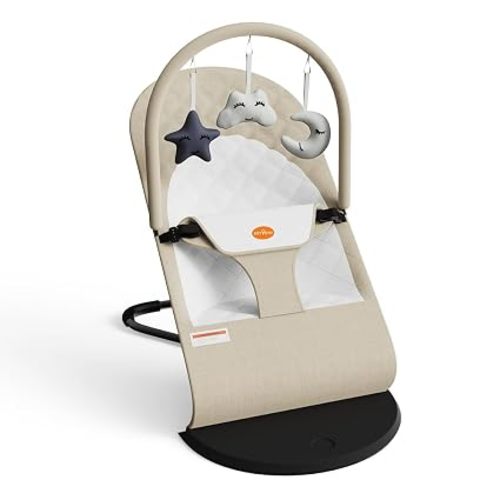 Portable Baby Bouncer Seat for Infants, 0-18 Months, 3 Modes of Use with Rocker & Stationary Options, Ergonomic Infant Chair with Hanging Toys, The Gift List New Parents Actually Want-Oatmeal