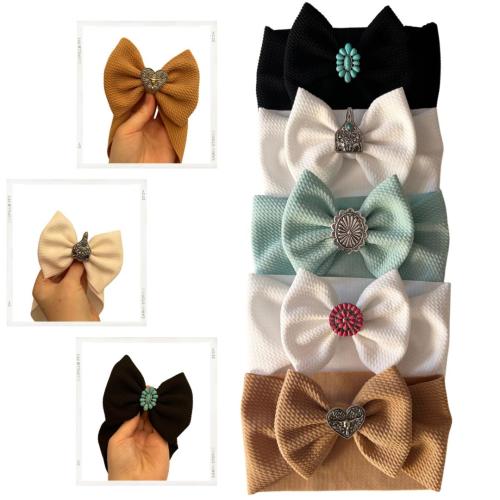 Western Concho Turqoise Butterfly Charms Baby Girl Hair Bow and Headwrap | Cowgirl, Cowboy, Western Baby