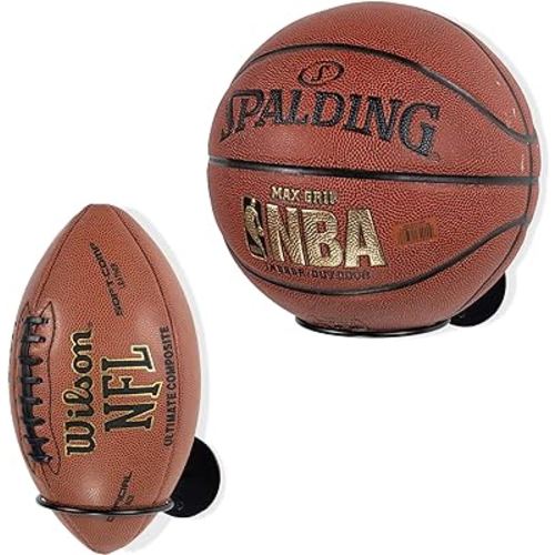 Wallniture Palla Ball Storage Rack Wall Mounted Set of 2, Soccer Ball, Volleyball, Football & Basketball Rack for Man Cave and Kids Room Decor, Display Stand for Sports Memorabilia, Black