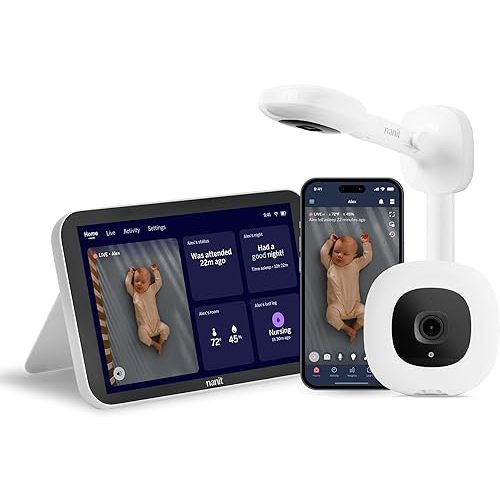 Nanit Smart Baby Monitor System with Wall Mount - Crystal-Clear Video, Real-Time Notifications, Sleep Insights - 8-inch Display/App Integration - Baby Must Haves for Parents