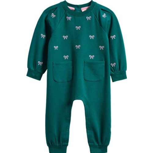 Print Shoulder Pleat Fleece Romper, 6M