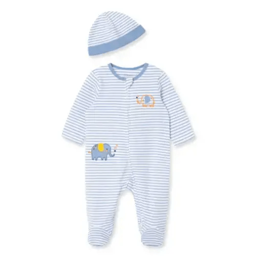 Elephant 2-Way-Zip Footed One-Piece And Hat