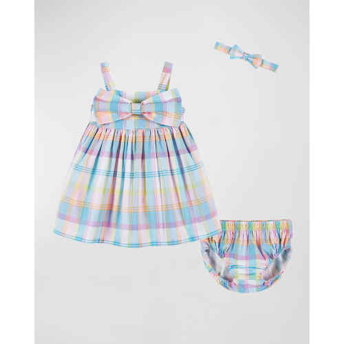 Girl's Baby Doll Plaid-Print Dress W/ Bow & Bloomers