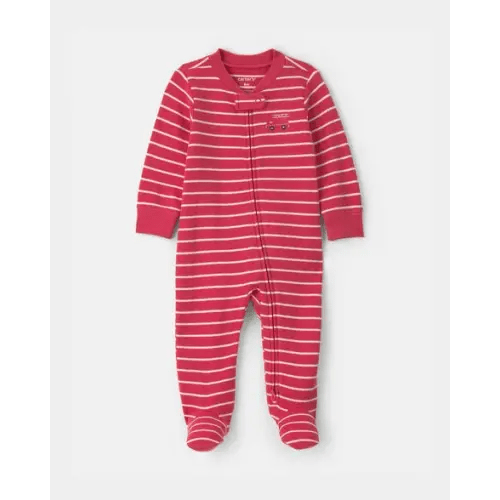 Baby Boy Firetruck Striped 100% Cotton 2-Way Zip Sleep & Play Pajamas - Red | Carter's