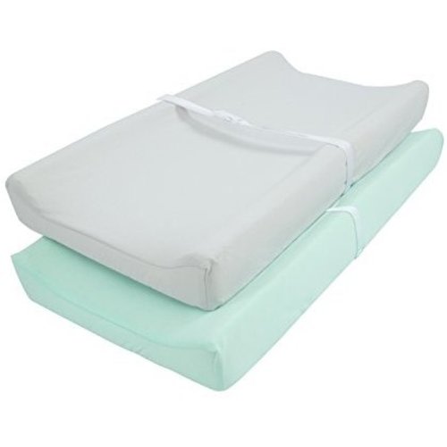 TILLYOU Jersey Knit Ultra Soft Changing Pad Cover Set-Unisex Diaper Change Table Sheets for Baby Girls and Boys-Fit 32"/34'' x 16" Pad-Comfortable Cozy Cradle Sheets -2 Pack Lt Green & Lt Gray