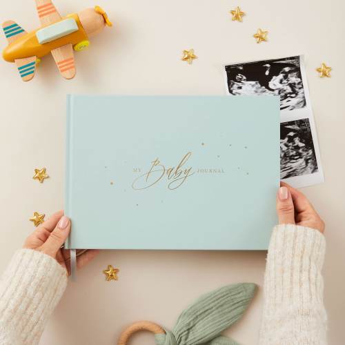 Baby memory book (My Baby Journal - Aqua with Gold Foil),  baby shower gift, new parents gift, grandparents, with gold edges