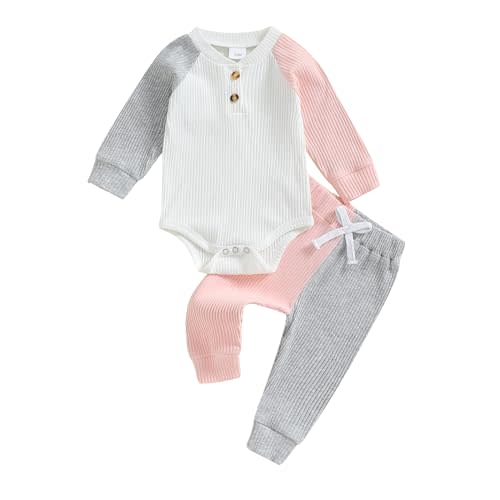 Thorn Tree Newborn Infant Baby Girl Clothes Ribbed Knitted Long Sleeve Romper Long Pants Stretchy Fall Outfits