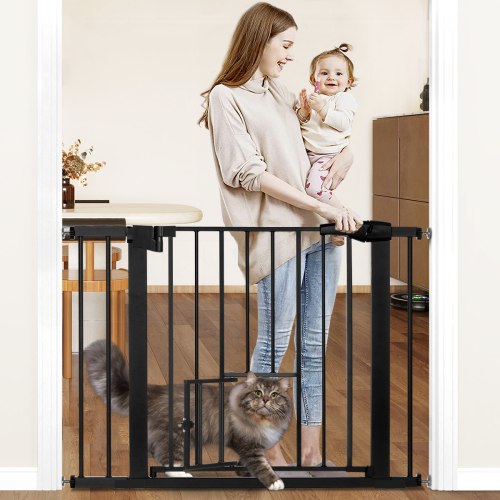 Baby Safety Gate 30"Tall 29.5''-40.5''Wide Doorway Baby Gate with Pet Door, Black