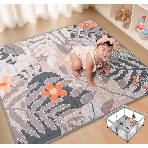 Baby Play Mat 50x50 Playpen Mat Non Slip Thick Cushioned Floor Mat for Crawling Toddlers Foldable Washable Soft Pad for Tummy Time Babies Boys Girls Carpet for Playpen Infant Mat Gym Area (Gray)