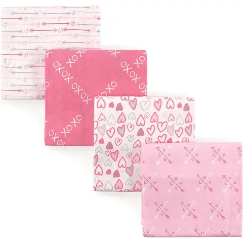 Luvable Friends Unisex Baby Cotton Flannel Receiving Blankets, Love 4-Pack, One Size