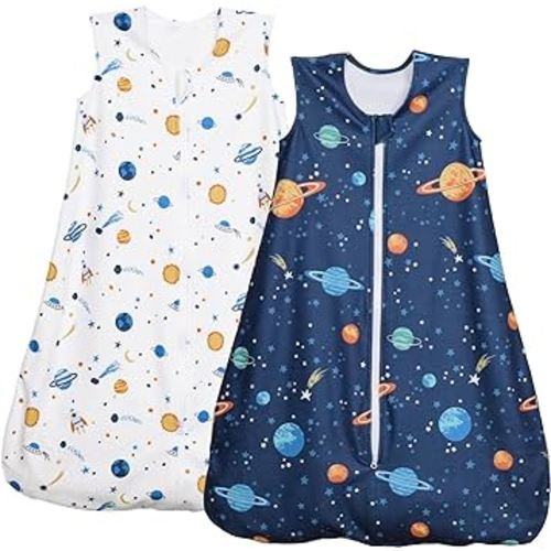 PHF Soft Micro-Fleece Baby Sleep Sack, 0-6 Months Warm Baby Wearable Blanket, 2-Way Zipper Sleeping Bags, 2 Pack Comfy Toddler Sleeping Sack for Baby Boys Girls, Small Size, Space