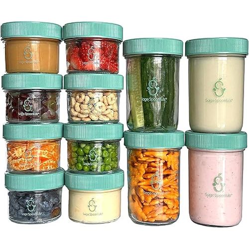 Baby Food Storage Jars w/Lids (4/8oz, 12 Pack) - Reusable Glass Baby Food Jars with Lids