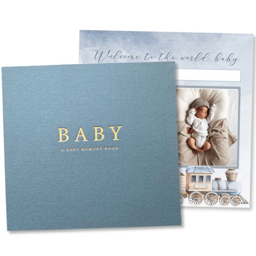 Baby Memory Book - First Year Keepsake - Blue Linen Milestone Book for Boys - Finn Blue | Peachly – Peachly USA