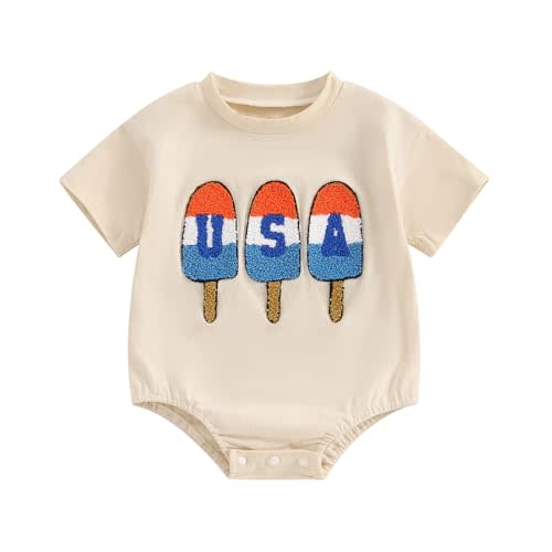 Baby Girl Boy 4th Of July Outfit Embroidery USA Shirt Onesie Fourth of July Bubble Romper Bodysuit Clothes