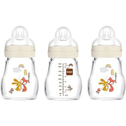 MAM Feel Good Slow Flow Premium Glass Bottle, Easy Switch Between Breast and Bottle, 5oz, 0+ Months, Unisex, 3 Pack