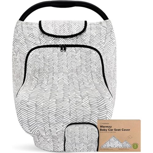 Baby Car Seat Cover for Boys, Girls - Breathable Infant Carseat Canopy for Winter, Rain, Universal Stretchy Fit Nursing Cover for Breastfeeding Newborns, Super Soft,Easy Access Zip Window(Herringbone)