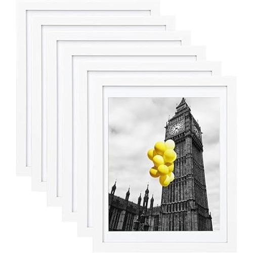 12x16 Picture Frames Set of 6 with Plexiglass, Display Pictures 11x14 with Mat or 12x16 Without Mat for Tabletop Display and Wall Mounting，White