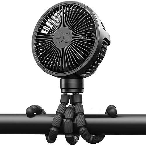 GUSGU Stroller Fan Clip on for Baby (2023 Version Black), Flexible Tripod & Rechargeable Battery
